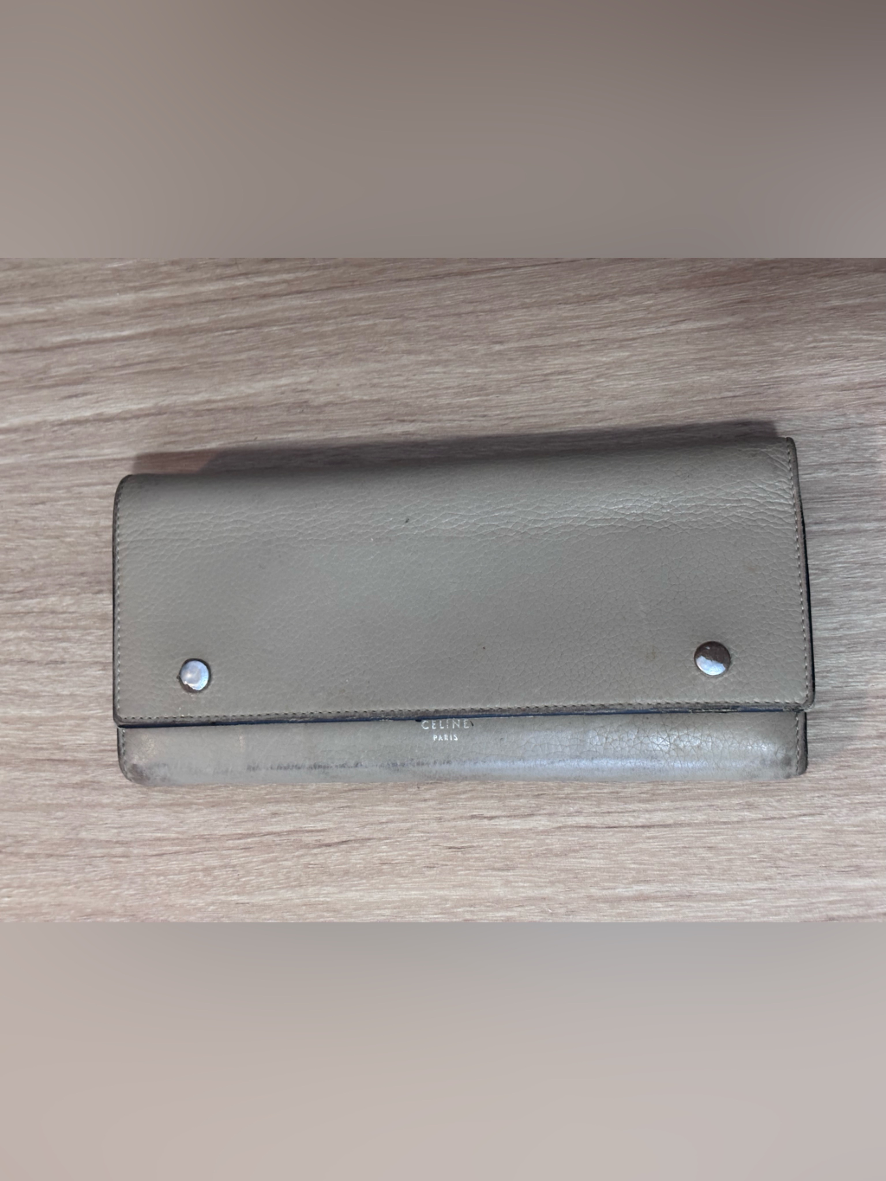 Celine Taupe Leather Continental Wallet With Snap Closure